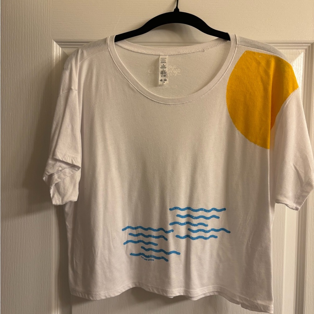 White Tee with hand block painted design